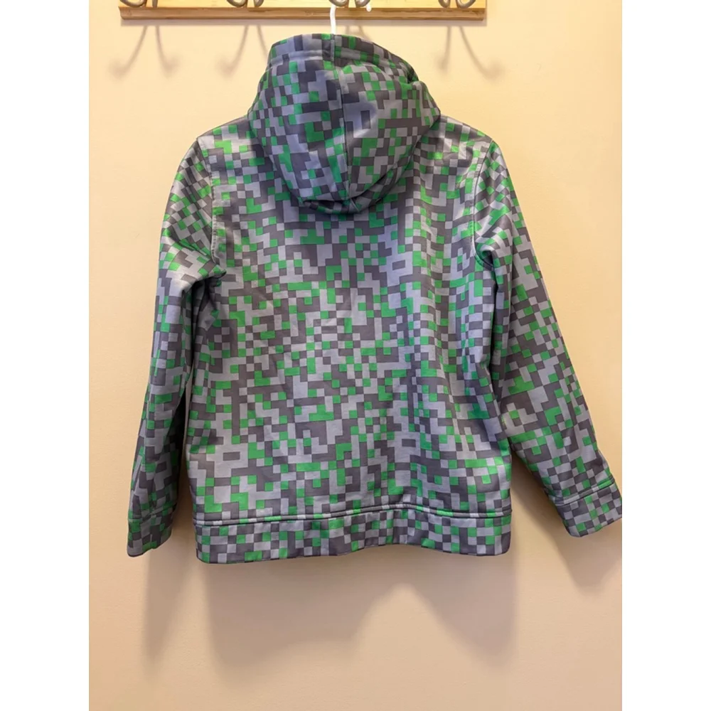 Boys Under Armour Hoodie L Gray Green Pixel Print